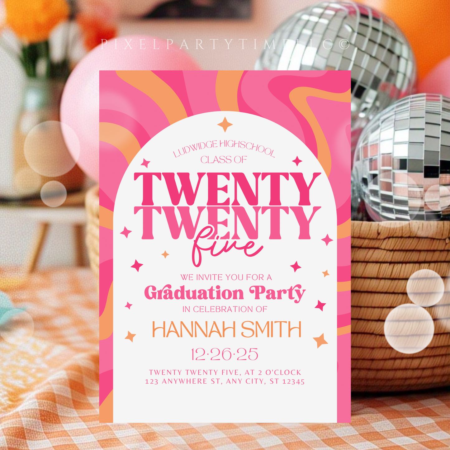Groovy Retro Graduation Party Invitation