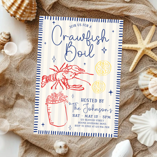 Crawfish Boil Invitation | Any Age Occasion | Family Dinner Invite | Mudbugs and Beer Chugs Cajun Seafood Boil Party