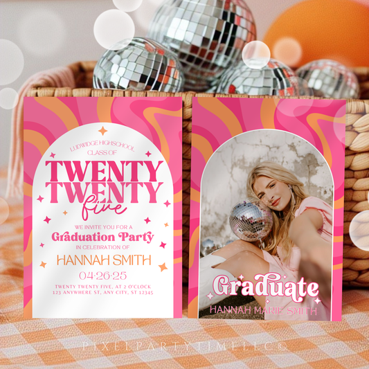 Groovy Retro Graduation Party Invitation